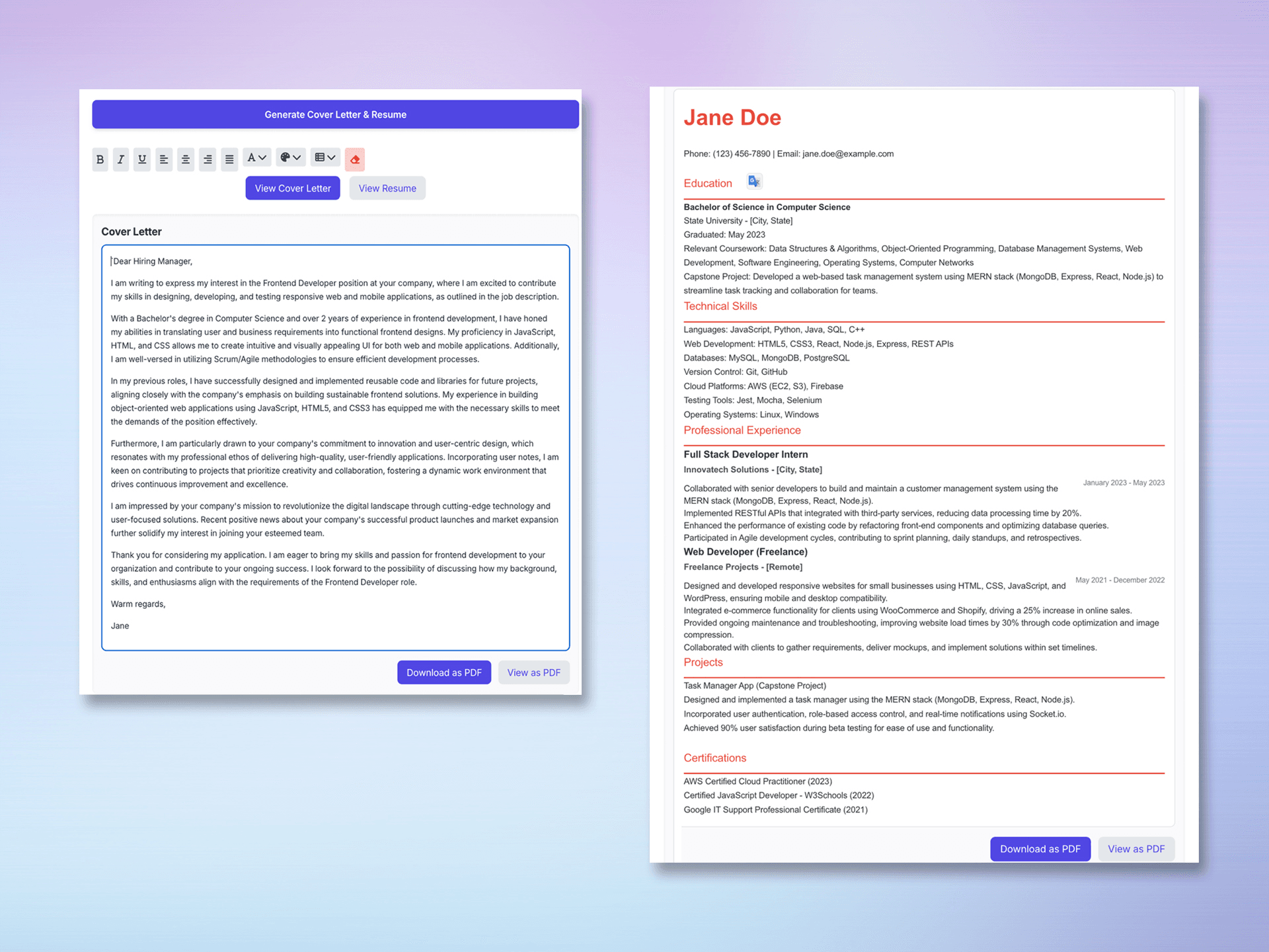 ApplyPro tailored resume preview