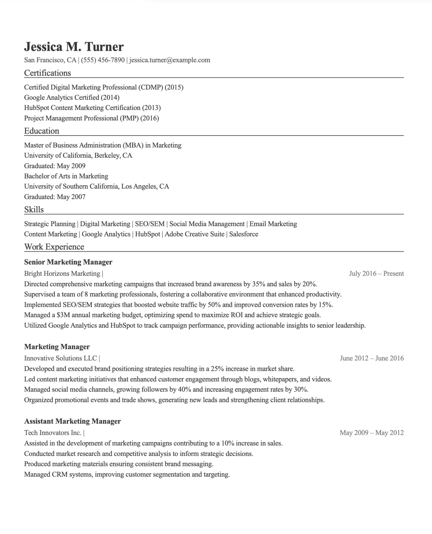 Marketing manager resume template