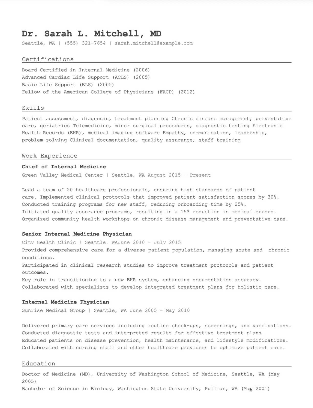 Medical professional resume template