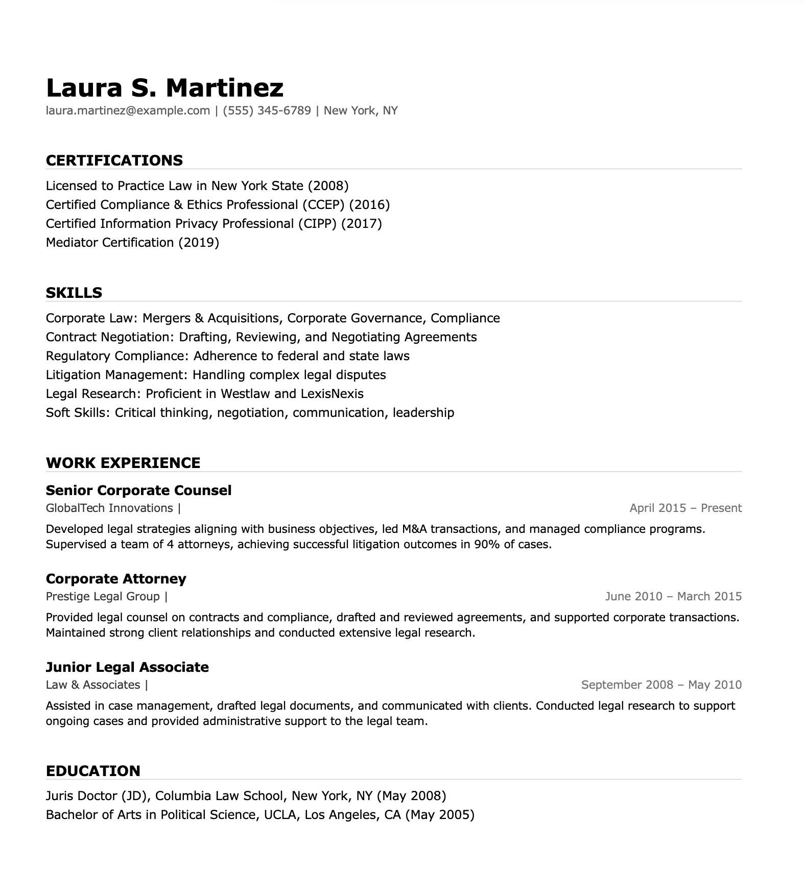 Legal professional resume template
