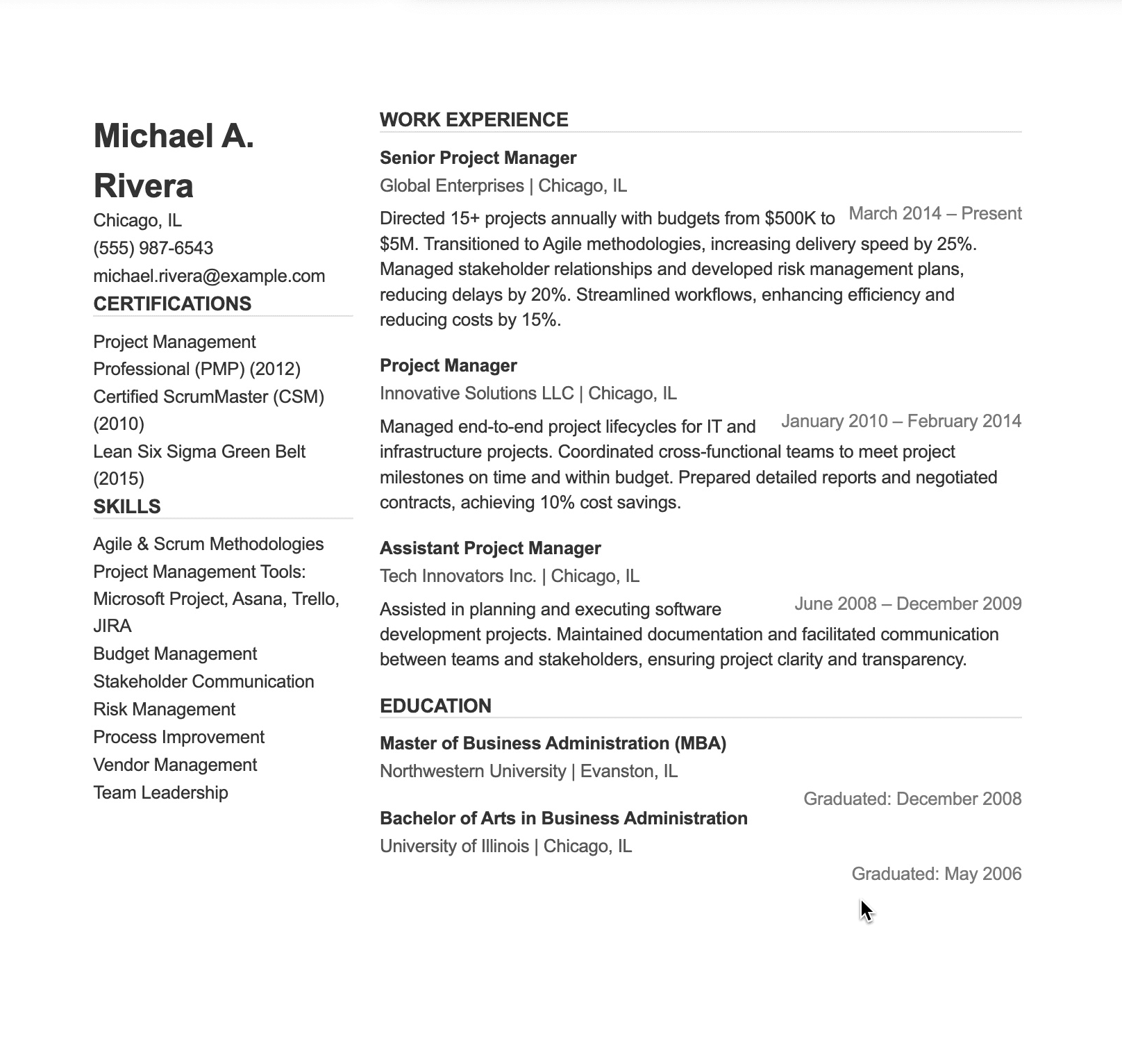 Project manager resume template